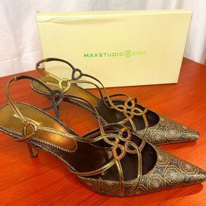 Max Studio Gold Brocade Slingback heels; size 10M